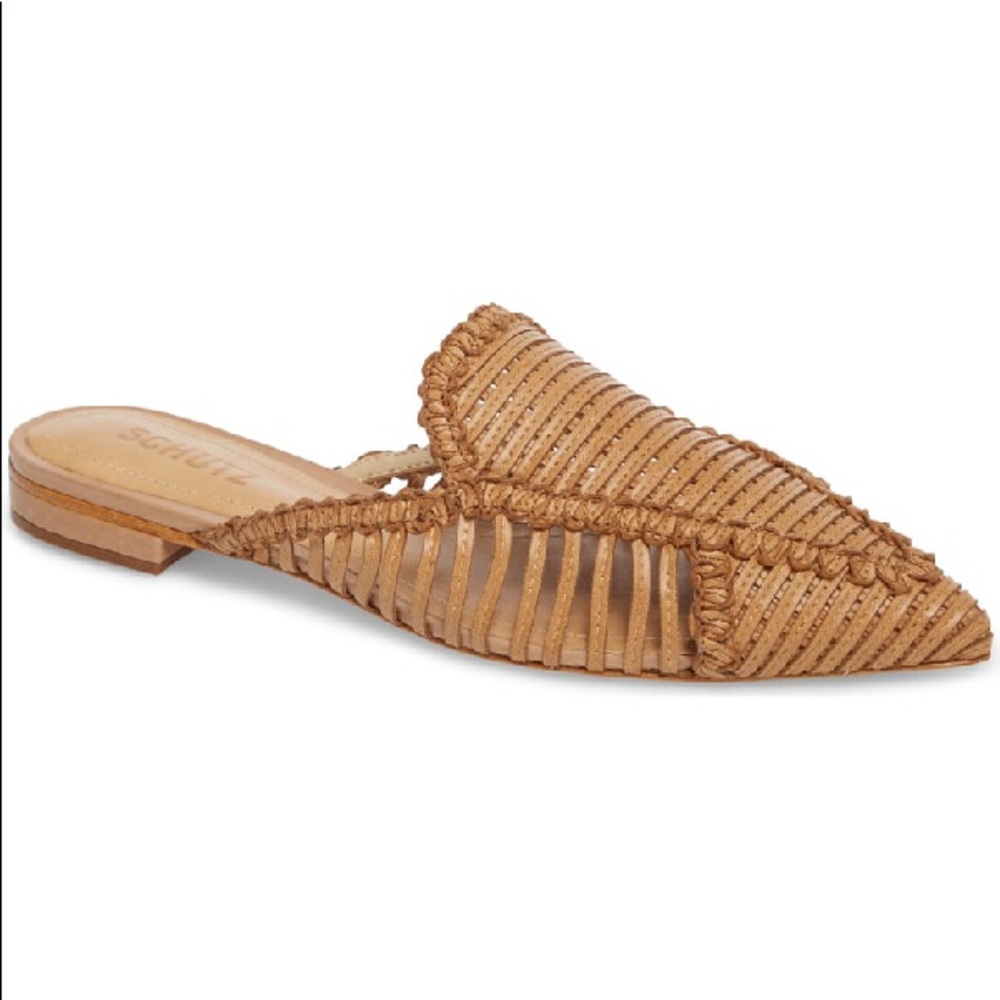 Schultz Tan Woven Marli Mules